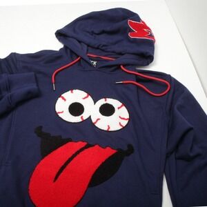 Black Keys Hoodie Mens L Navy Blue Money Makers Chenille Face Graphic Pullover